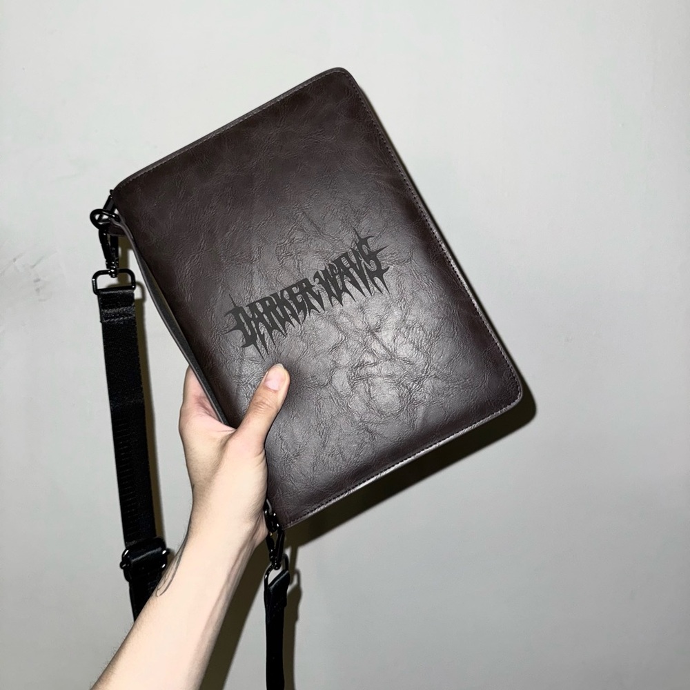 darker wavs warp spiral sketchbook + brown leather shoulder carrying case holder